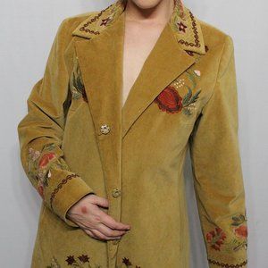 Long Light Brown Jacket With Flower Design